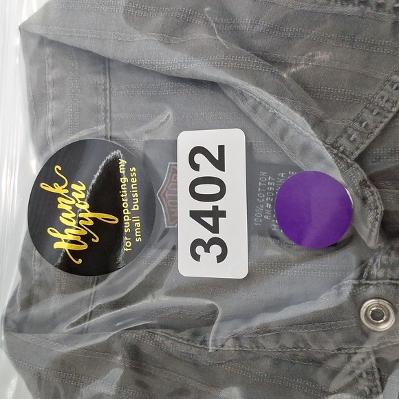 Harley Davidson Gray Moto Bikercore Long Sleeve Button Front Denim Jacket Size M - Picture 10 of 13